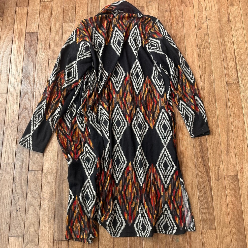 Yak & Yeti Cardigan Boho Aztec Sweater Womens L/XL Longline Diamond Knit‎ Black - Picture 8 of 8